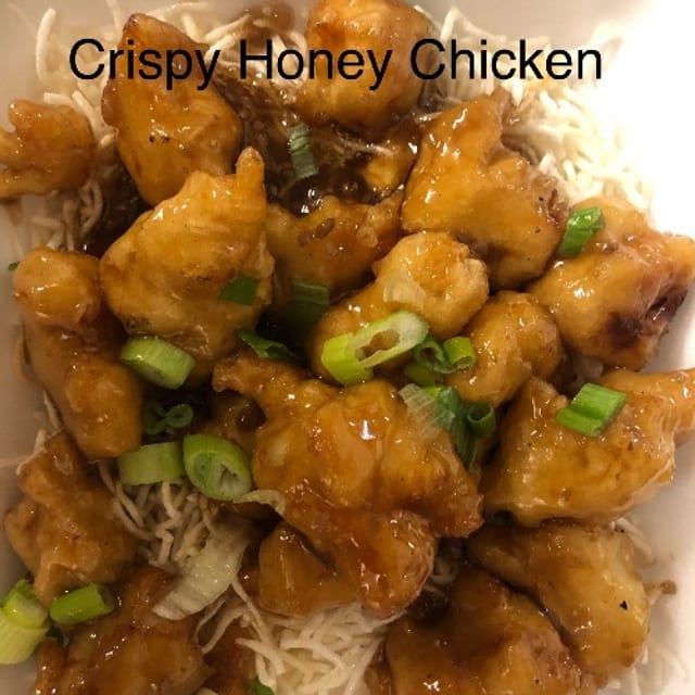 Crispy Honey Chicken or Shrimp.